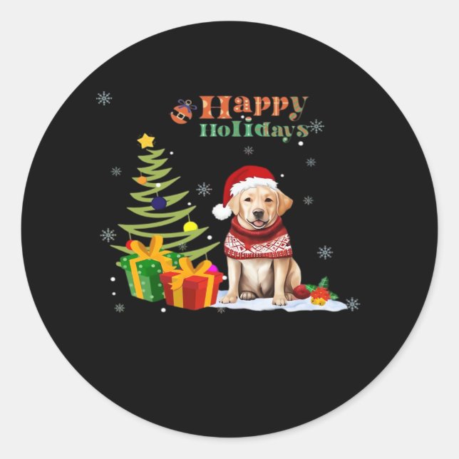 Sticker Rond Joyeux vacances Labrador Retriever Chien Christmas (Devant)