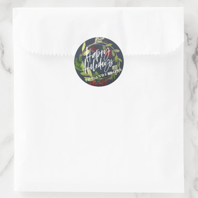 Sticker Rond Joyeux vacances moderne chic aquarelle feuillage (Sac)