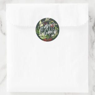 Sticker Rond Joyeux vacances moderne chic aquarelle feuillage