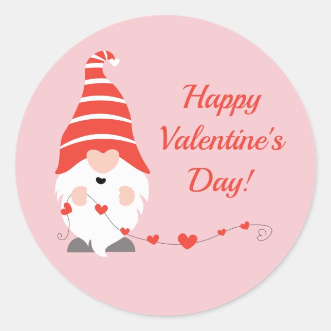 Sticker Rond Joyeux Valentin Gnomes Rouge Rose (Devant)