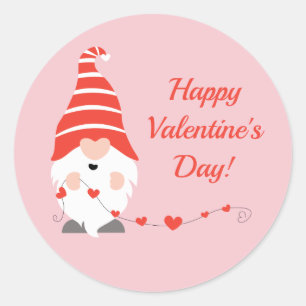 Sticker Rond Joyeux Valentin Gnomes Rouge Rose