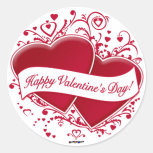 Sticker Rond Joyeux Valentine ! Red Hearts