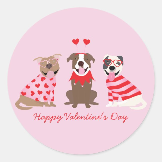 Sticker Rond Joyeux Valentines Day American Pit Bull Terriers (Devant)