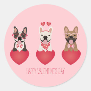Sticker Rond Joyeux Valentines Day Bulldogs français