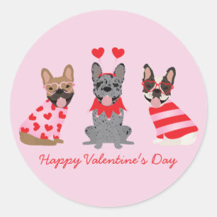 Sticker Rond Joyeux Valentines Day Bulldogs français