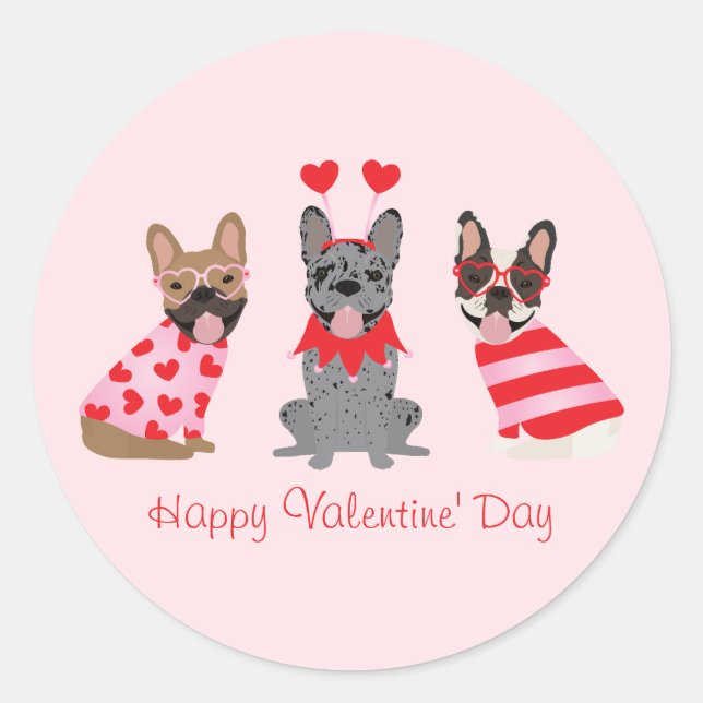 Sticker Rond Joyeux Valentines Day Bulldogs français (Devant)