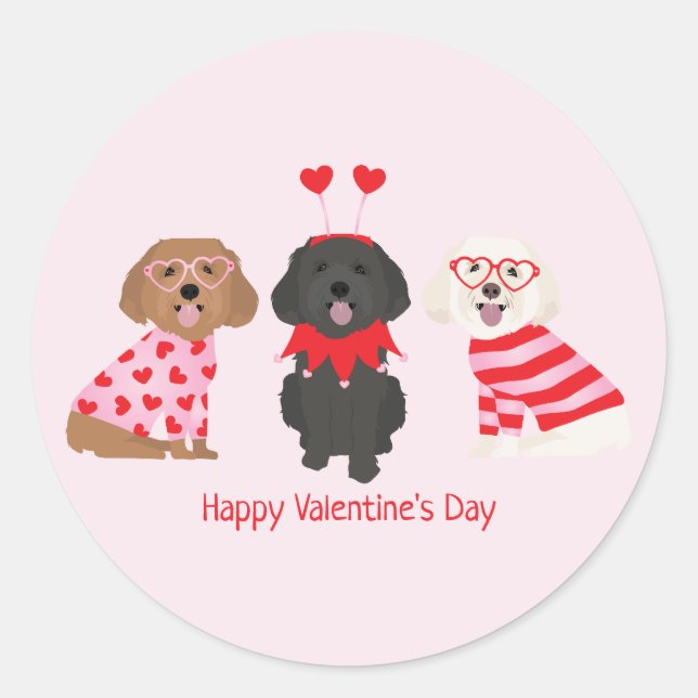 Sticker Rond Joyeux Valentines Day Chiens de Maltipoo (Devant)