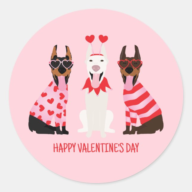 Sticker Rond Joyeux Valentines Day Chiens Dobermann (Devant)