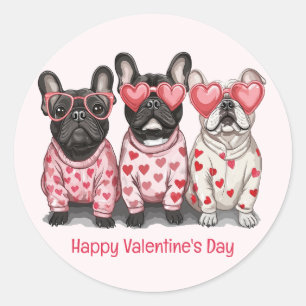 Sticker Rond Joyeux Valentines Day French Bulldog