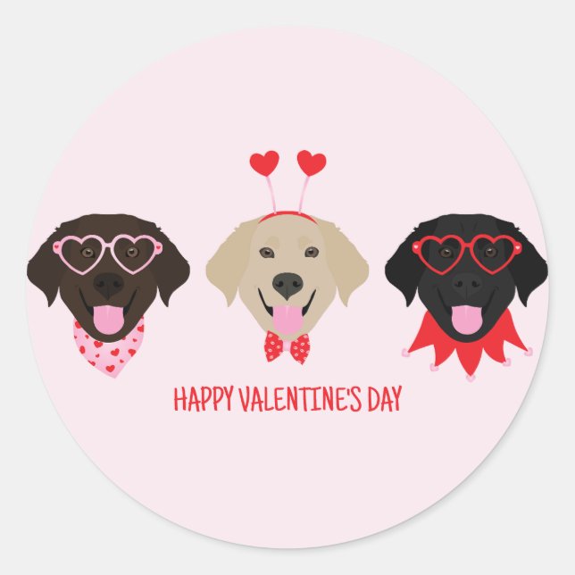 Sticker Rond Joyeux Valentines Day Labrador Retriever Dogs (Devant)
