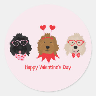 Sticker Rond Joyeux Valentines Day Mini Goldendoodle Chiens