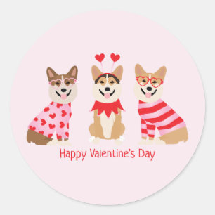 Sticker Rond Joyeux Valentines Day Pembroke Welsh Corgi Chiens