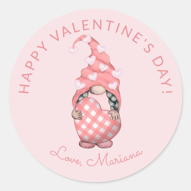 Sticker Rond Joyeux Valentines Gnome de mignonne Fête Faveurs (Devant)