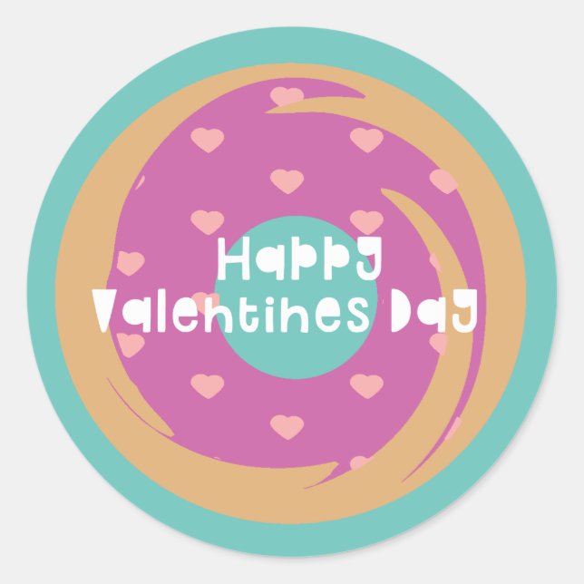 Sticker Rond Joyeux Valentines Jour Confetti Coeur Marbre Donut (Devant)