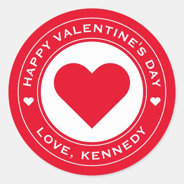 Sticker Rond Joyeux Valentines Jour Rouge Blanc Coeur Chic Uniq (Devant)
