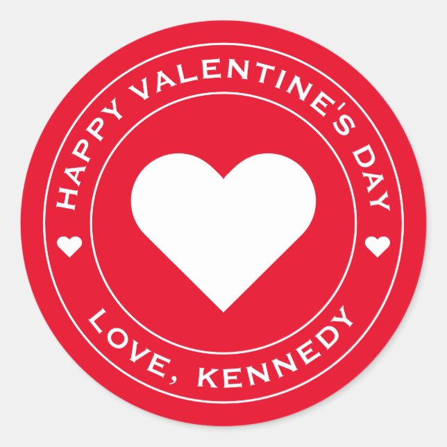 Sticker Rond Joyeux Valentines Jour Rouge Blanc Coeur Unique Ch (Devant)