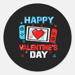 Sticker Rond Joyeux Valentines Jour Vidéo Contrôleur Coeur B