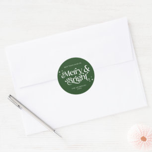 Sticker Rond Joyeux vert minimaliste et Noël brillant