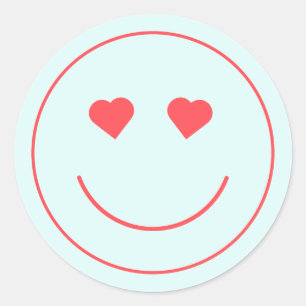 Sticker Rond Joyeux Visage Coeur yeux   Bleu