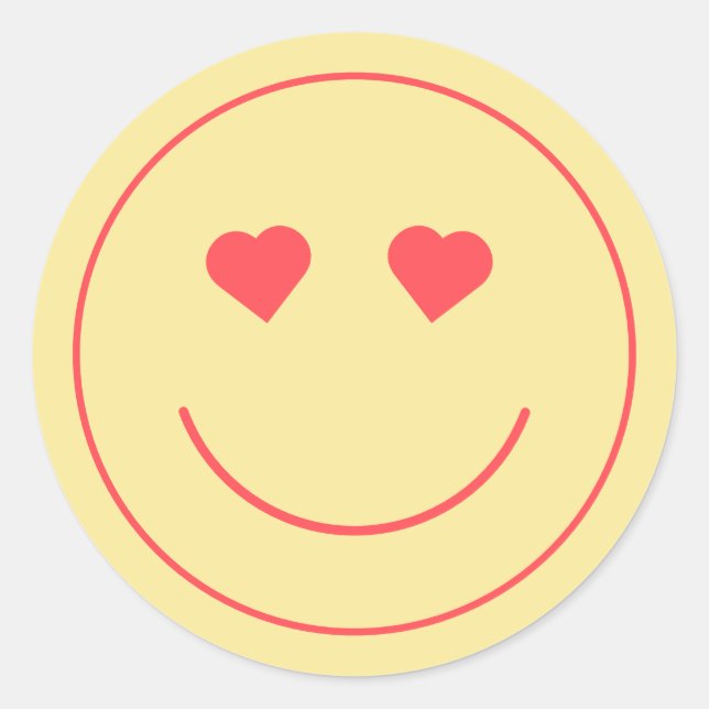 Sticker Rond Joyeux Visage Coeur yeux | jaune (Devant)
