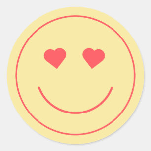 Sticker Rond Joyeux Visage Coeur yeux   jaune