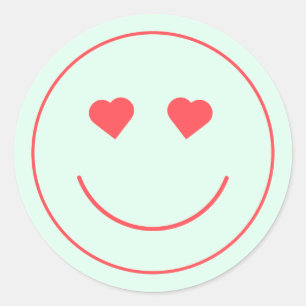 Sticker Rond Joyeux Visage Coeur yeux Vert menthe