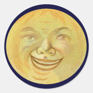 Sticker Rond Joyeux visage de lune souriante