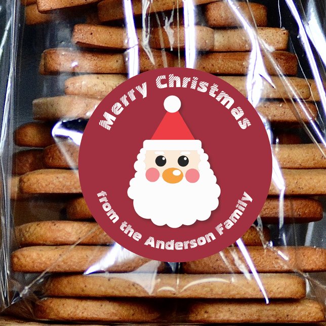 Sticker Rond Joyeux visage de Père Noël de dessin animé mignon  (Créateur téléchargé)