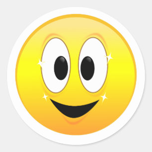 Sticker Rond Joyeux visage jaune souriant