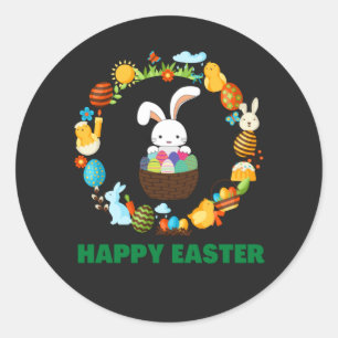 Sticker Rond Joyeux voeux de vacances de Pâques Rabbit
