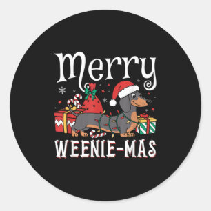 Sticker Rond Joyeux Weenie-mas Weenie Noël Dachshund