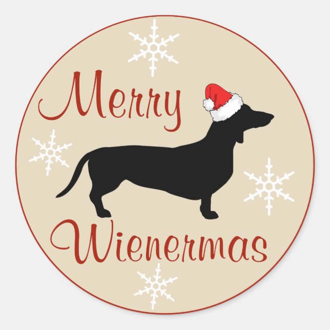 Sticker Rond Joyeux Wienermas Chien de Noël (Devant)
