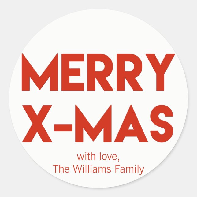 Sticker Rond Joyeux X-Mas, Typographie Rouge moderne Noël (Devant)
