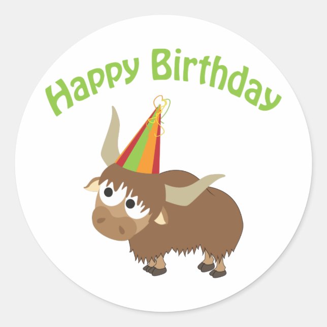 Sticker Rond Joyeux Yak anniversaire (Devant)