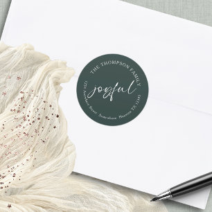 Sticker Rond Joyful Calligraphy Nom de retour Adresse Dark Gree