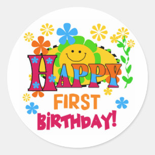 Sticker Rond Joyful First Birthday T-shirts et cadeaux