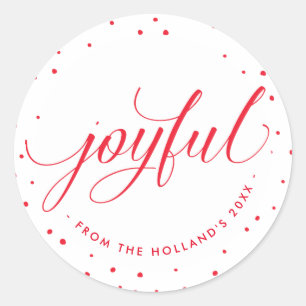 Sticker Rond JOYFUL HOLIDAY SEAL stylisé calligraphie rouge