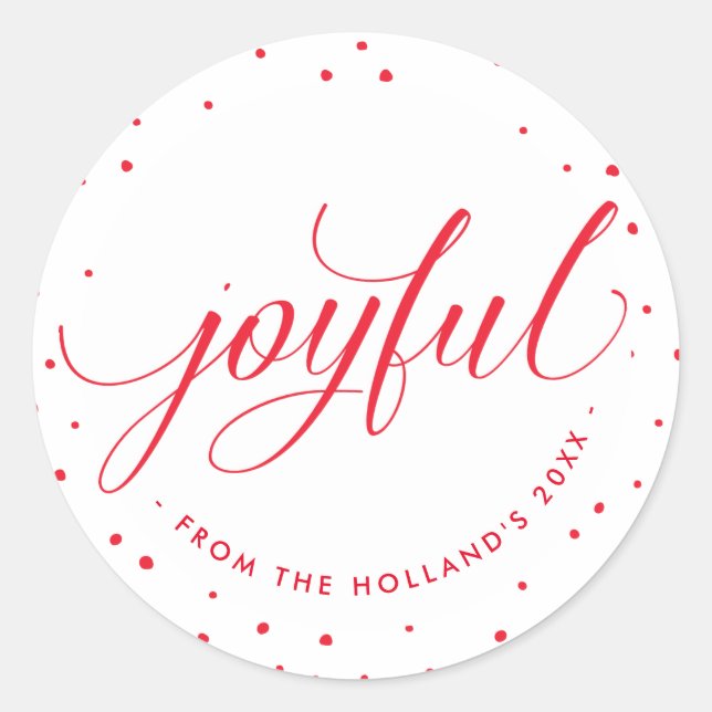 Sticker Rond JOYFUL HOLIDAY SEAL stylisé calligraphie rouge (Devant)