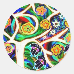 Sticker Rond Judaica Hamsa Ivoirien Arbre De Vie