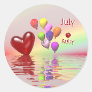 Sticker Rond Juillet Anniversaire Ruby Heart