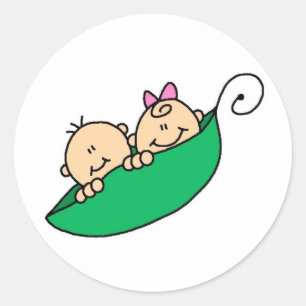 Sticker Rond Jumeau et fille en pois