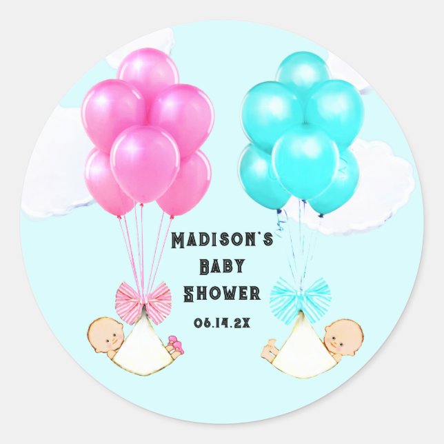 Sticker Rond Jumeaux Baby shower garçon et fille (Devant)