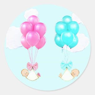 Sticker Rond Jumeaux bébé garçon et fille