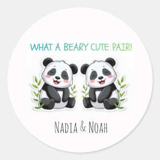 Sticker Rond Jumeaux Bébé, Ours Panda, Jumeaux Personnalisés Ba