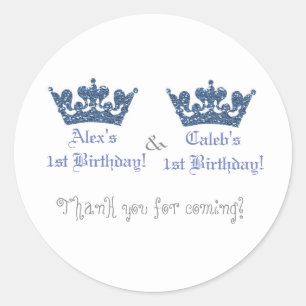 Sticker Rond Jumeaux Couronnes Bleues Garçons Prince Royal Part