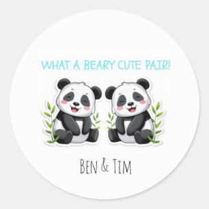 Sticker Rond Jumeaux garçons, ours en peluche, jumeaux personna