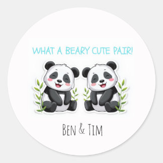 Sticker Rond Jumeaux garçons, ours en peluche, jumeaux personna