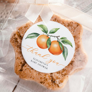 Sticker Rond Jumeaux Merci Baby shower orange