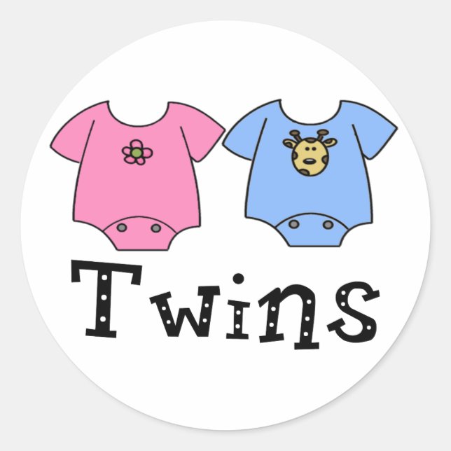 Sticker Rond Jumeaux mignonette Bodysuit 1 fille & 1 garçon (Devant)
