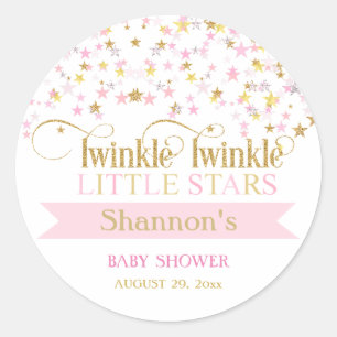 Sticker Rond Jumeaux Petites Étoiles Brillantes Baby Shower Ros
